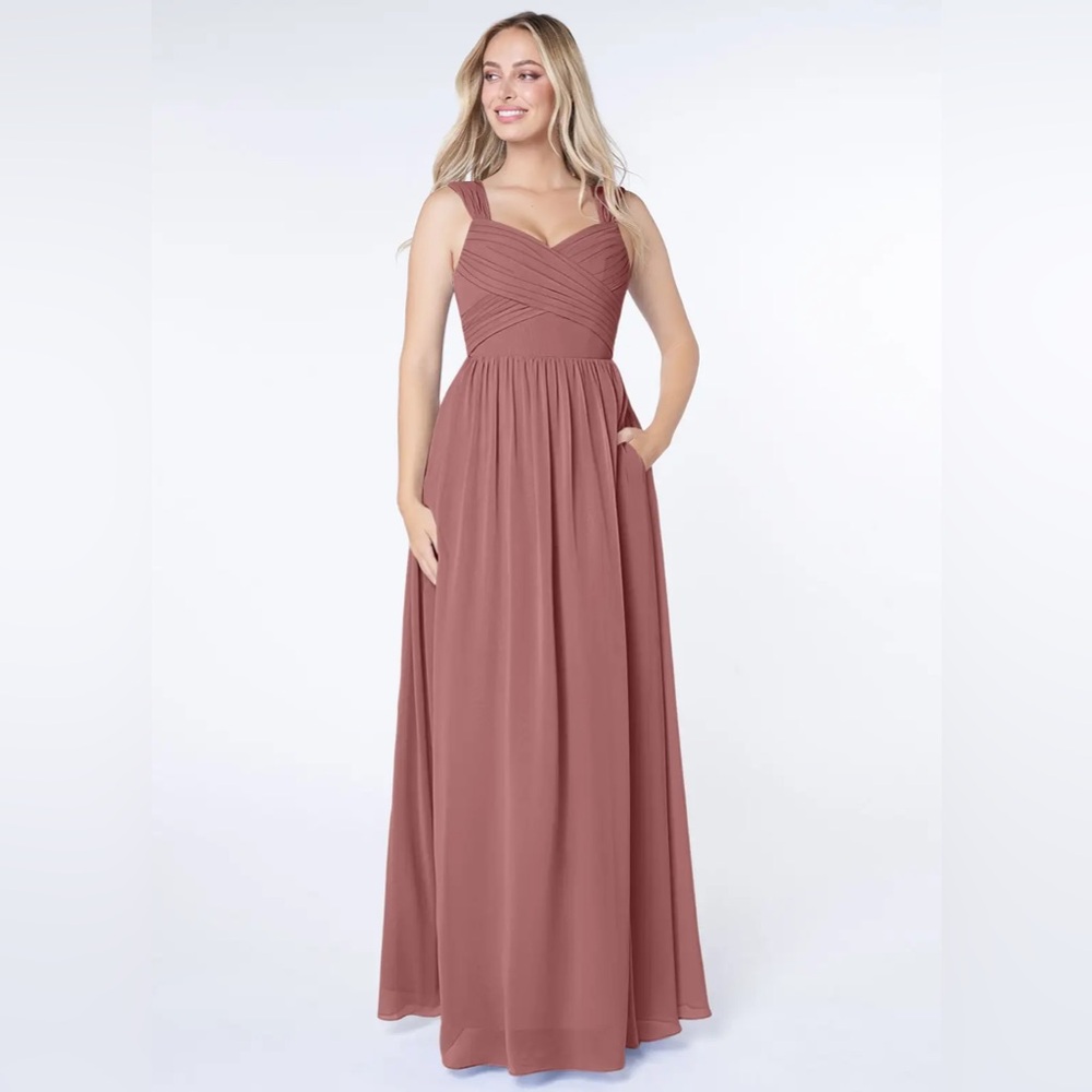 Azazie “Raine” Formal Dress with Heart Shaped Back and Pockets - Desert Rose